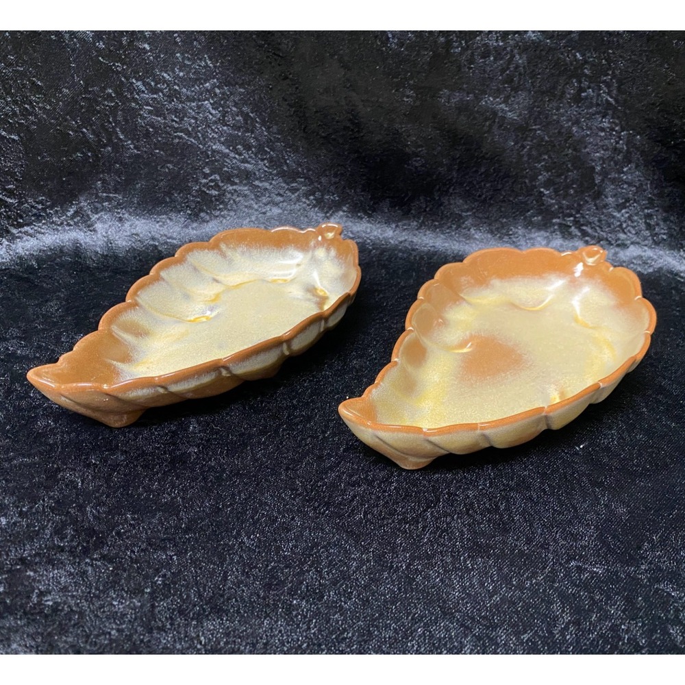 Frankoma Pottery 225 Leaf dish Set of 2 Harvest Fall Decor